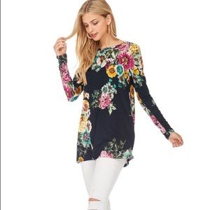 Black floral long sleeve top, buttery soft